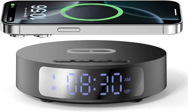 lot 1548 image: Fast Wireless Charger with Alarm Clock,20W Max Wireless Charging Pad Compatible with iPhone 1717 Pro1615141312SEWireless Charge Mat for Samsung Galaxy S25S24Note,PixelLG (Black pad)