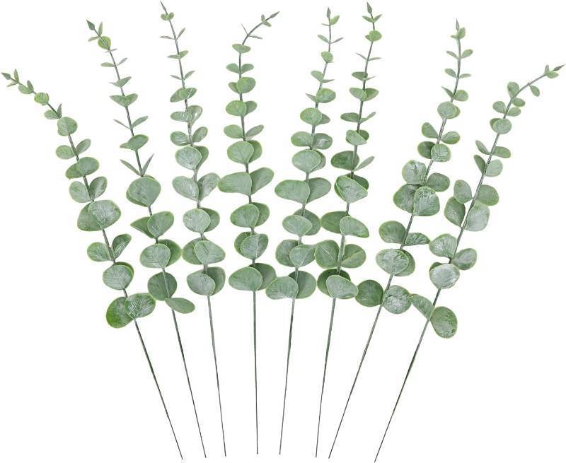lot 1609 image: CEWOR 8pcs Eucalyptus Stems Decor 14.1 Inch Artificial Eucalyptus Leaves Fake Greenery Branches for Wedding Centerpiece Flower Floral Arrangement Farmhouse Home Decoration