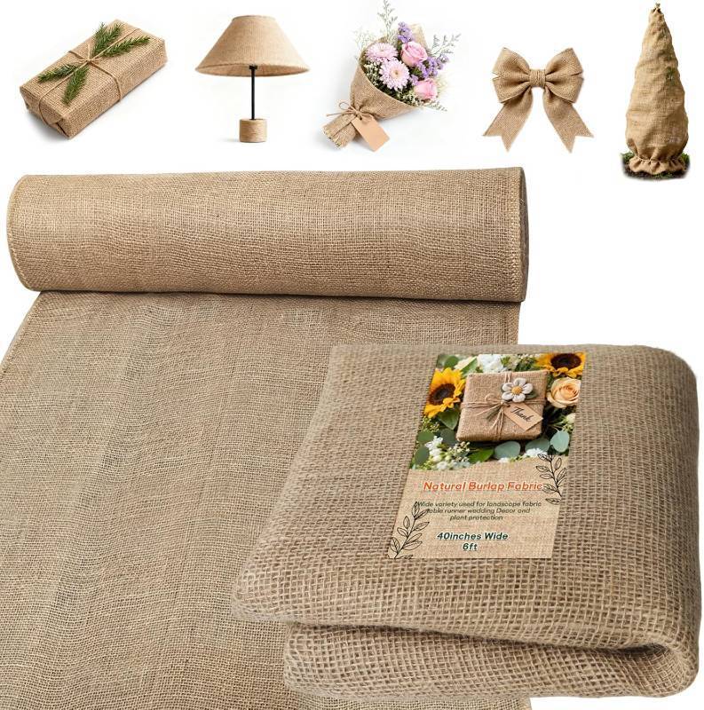 lot 10234 image: Burlap Fabrics Roll Natural Jute Burlap Garden Tree Wrap Outdoor Weed Barrier DIY Fall Halloween Craft Winter Frost Plant Landscape Blankets Cloth for Plant Gardening Shrubs (40in6ft)