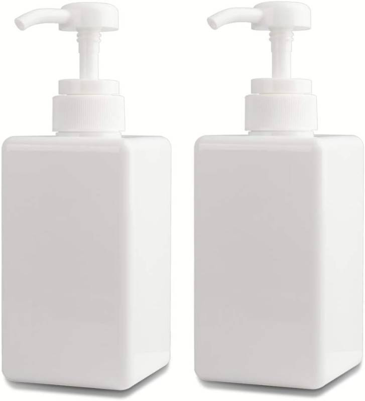 lot 17172 image: Pump Bottle, Refillable Plastic Empty Lotion Soap Dispenser Liquid Container for Bathroom Shampoo and Body Wash, 15oz450ml White 2 Pack
