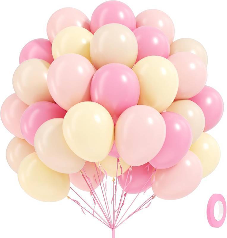 lot 17179 image: 60pcs Pink and Yellow Balloons 12inch, with Sand White Latex Balloons for Anniversary Wedding Baby Shower Birthday Party Decorations