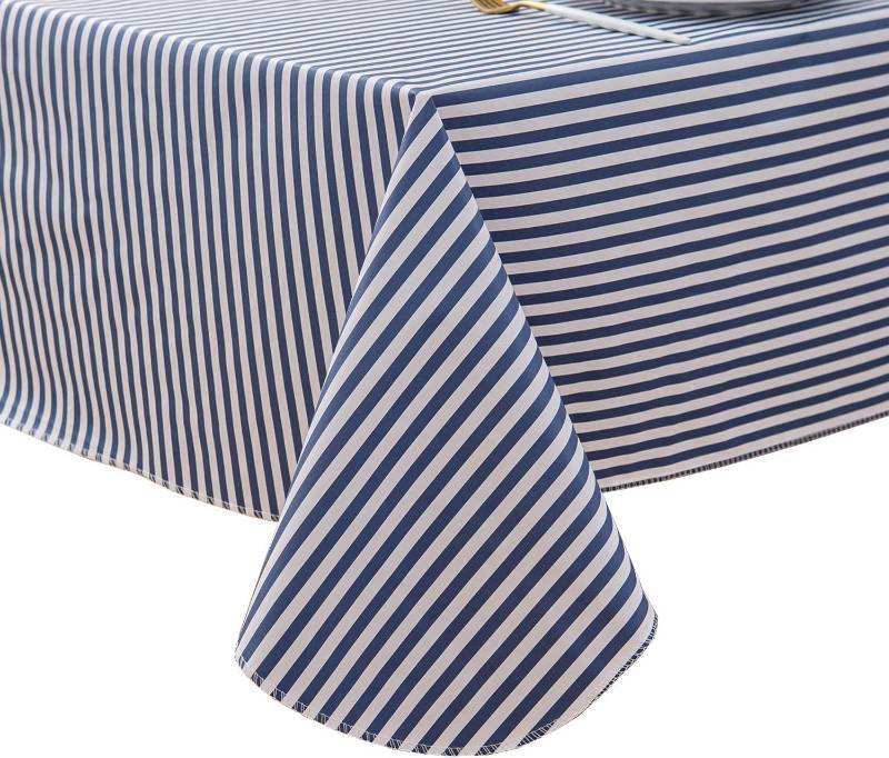 lot 17471 image: Pioggia Vinyl Tablecloth with Flannel Backed Waterproof Oil-Proof PVC Table Cloth Stain-Resistant Wipeable Easy Care Table Cover for Indoor and Outdoor (Blue Stripe, 60 x 60 Inch Square)