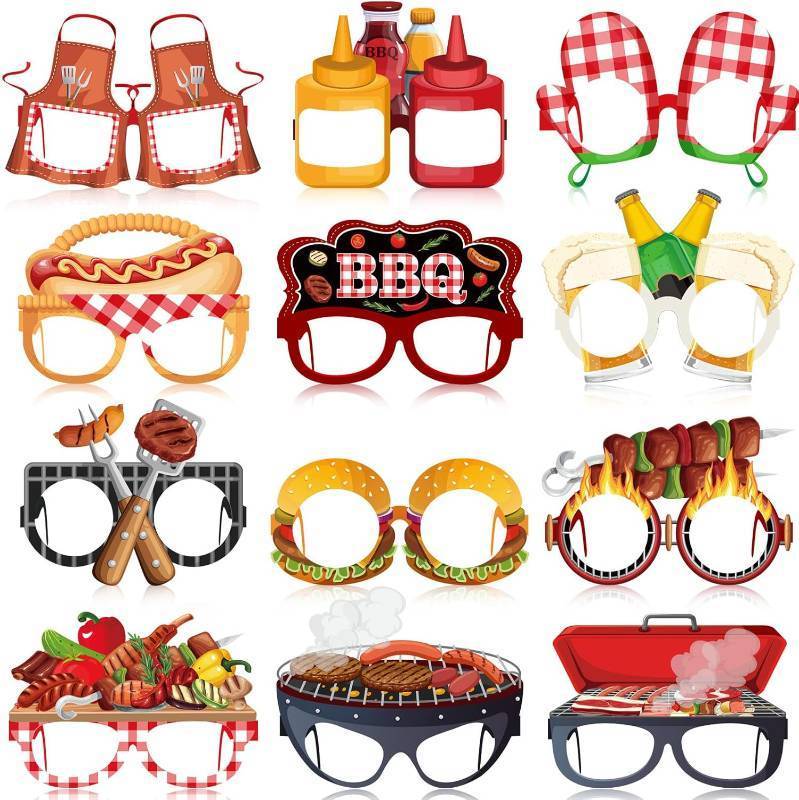 lot 17507 image: 36 Pcs BBQ Party Decorations Eyeglasses Barbecue Themed Paper Glasses Decor Baby Q Photo Booth Props Frame for Summer Picnic Camping BBQ Baby Shower Birthday Party Decor Gift