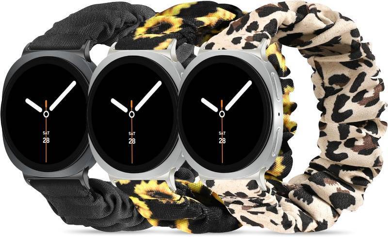 lot 17533 image: Compatible with Samsung Galaxy Watch 8 Band 40mm 44mmGalaxy Watch 8 Classic 46mm, Stretchy Scrunchie Cute Elastic Fabric Nylon Bands 3-Pack   Women