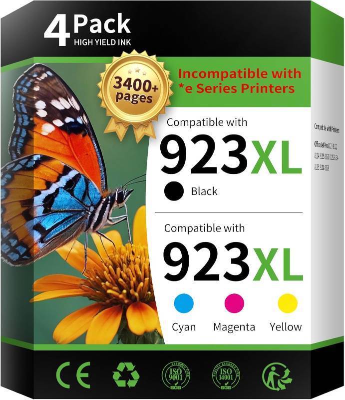 lot 17551 image: 923XL 923 Ink Cartridges for HP Printers Replacement for HP 923XL Ink Cartridges Combo Pack 923e Ink to Work with OfficeJet Pro 8135 8130 8139 8138 8122 8120 8124 8125 8130 Printer (BKCYM, 4-Pack)