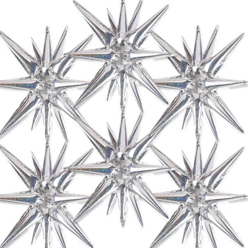 lot 17569 image: PartyWoo Silver Star Foil Balloons 6pcs 22 Inch Spike Explosion Mylar Balloons for Graduation Birthday Baby Shower Engagement Bridal Shower Anniversary Bachelorette Retirement Party Decorations