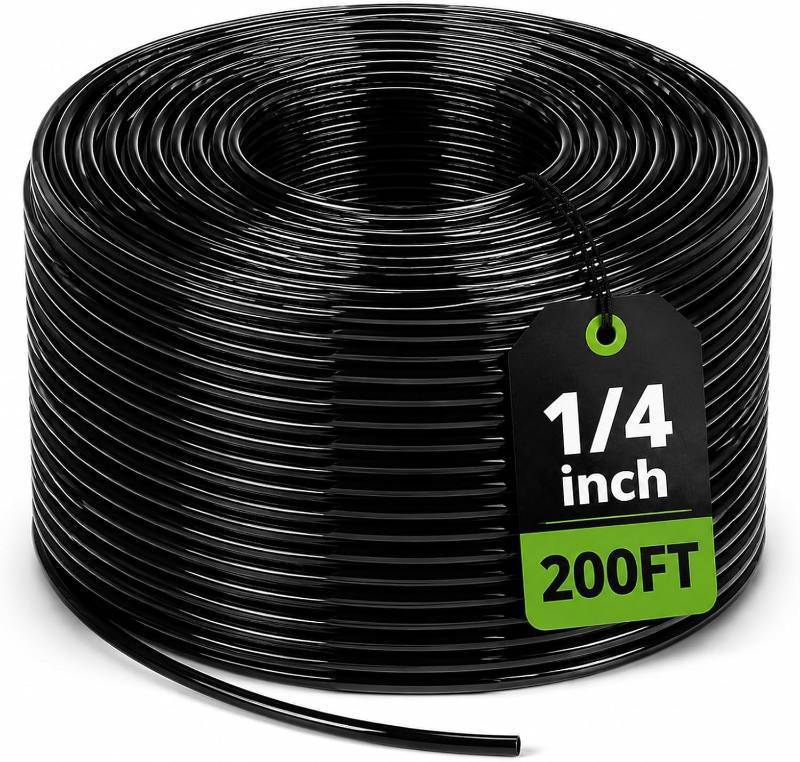 lot 17583 image: Bonviee 200ft 14 inch Drip Irrigation Tubing   Flexible, Durable Garden Watering Hose, Compatible with 14 Barbed Tee Fittings, Micro-Emitters & Misters, Easy Install for Home Garden & Raised Beds