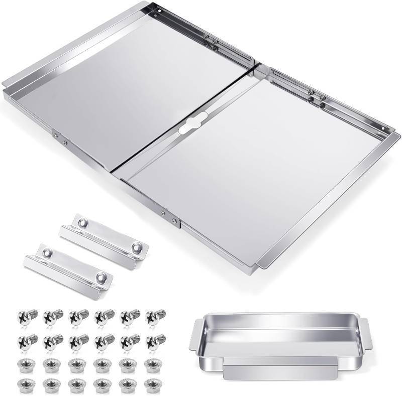 lot 17277 image: Hiorucet Grease Tray with Catch Pan for Nexgrill, Dyna Glo, Kenmore, BHG, Expert, Backyard Grill, Uniflame, BBQ Pro, BBQ Grillware Grill Replacement Parts, Adjustable 18-24 Gas Grill Drip Pan.
