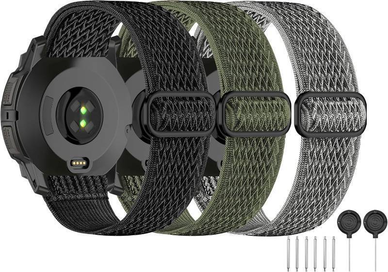 lot 38855 image: Laband 3 Pack Sport Nylon Watch Bands Compatible with Garmin Instinct 3 45mmInstinct 2 SolarInstinct, 22mm Soft Stretchy Breathable Replacement Strap for Garmin Instinct TacticalTideEsportsSolar