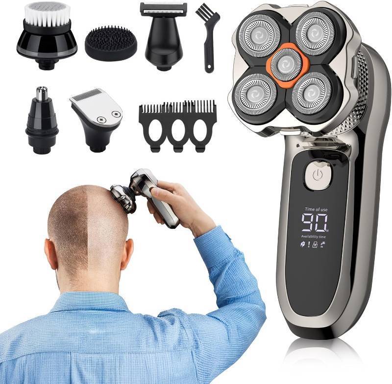 lot 38886 image: Electric Razor for Head,VoltPanther Head Shavers for Bald Men,Magnetic Detachable Bald Head Shaver,IPX6 Waterproof Wet Dry Razors for Men,LED Display Rechargeable 5D Rotary Shaver with Type C Charge