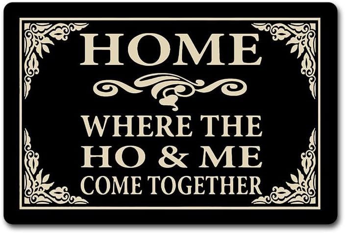 lot 37504 image: Funny Doormat for Front Door - 23.6x15.7 Inch Non-Slip Welcome Mat with Home Where The Ho & Me Come Together Design - Durable IndoorOutdoor Entryway Rubber Mat COLOR IS BLUE