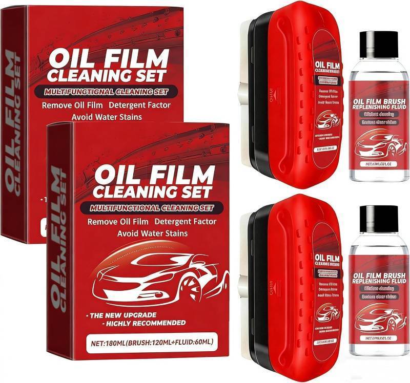lot 37601 image: 2 Pack Automotive Oil Film Cleaning Brush,Glass Oil Film Remover for Car Windshield,Clear View Glass Cleaner with Rain and Fog Resistant Coating