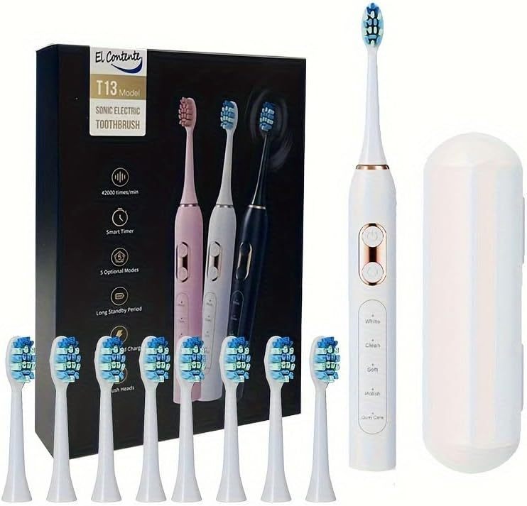 lot 38071 image: Intelligent Electric Toothbrush with 5 Modes, 8 Replaceable Toothbrush Heads, IPX7 Waterproof, 42000VMP Built-in Timer, Suitable for Adult Sonic Electric Toothbrush White