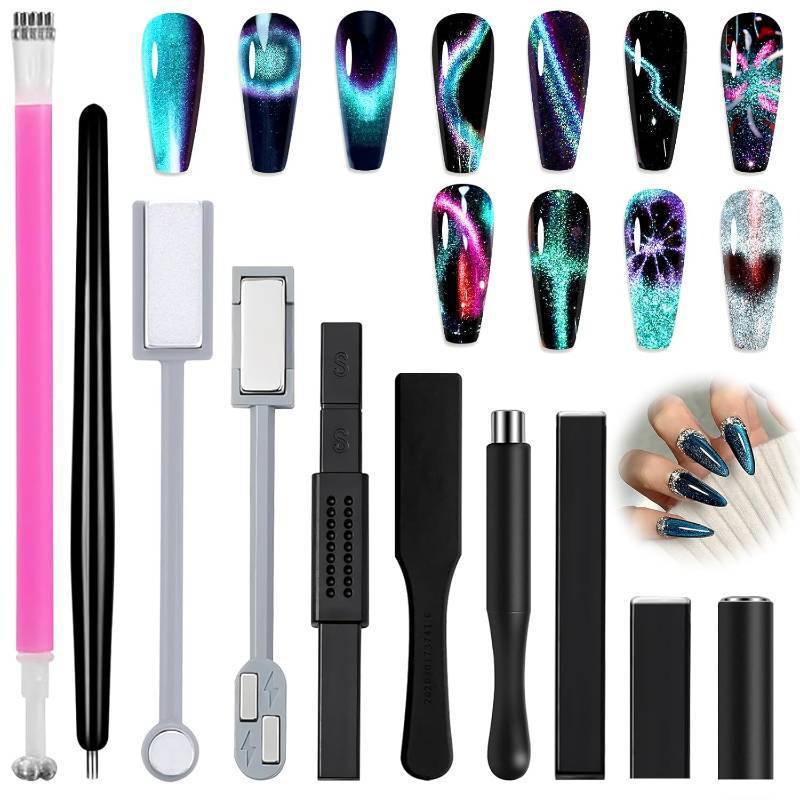 lot 40308 image: Allstarry Cat Eye Magnet for Nails, Double-head Strong Nail Magnet Stick Magnet for Nails Flower Design Cat Eye Magnet Pen Plate Wand Board Nail Magnets for Nail Art Cat Eye Gel Nail Polish