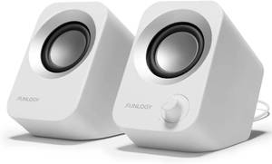 lot 22080 image: FUNLOGY Speaker - 14W Stereo PC Speakers, USB Powered, Compact Size with 30  Tilt Design, Volume Dial Control, for Desktop, Laptop, Monitor, Gaming Consoles, White