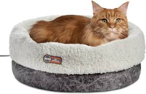 lot 22084 image: K&H Pet Products Heated Cat Bed Indoor, Thermo-Snuggle Cup Bomber Soft Heated Pet Bed for Large Indoor Cats and Small Dogs, Machine Washable, Waterproof Heated Pad, Safety Listed - 18 X 14in Gray