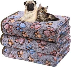 lot 22086 image: Dono 1 Pack 3 Dog Blankets, Soft Fluffy Fleece Pet Blanket Warm Sleep Mat Paw Print Design Puppy Kitten Throw Blankets Doggy Blanket for Dogs