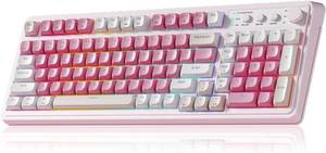 lot 22088 image: AULA 99 Key Keyboard, Wireless Gaming Keyboard Bluetooth Computer Keyboards Creamy Cute with Number Pad RGB Backlit Tri-Mode BT2.4GHzUSB-C - Pink