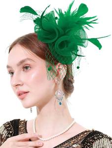 lot 22090 image: sy soul young Women Fascinators Hat with Feathers Pearls for Tea Party Weddings Derby Headwear