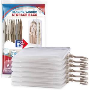 lot 22091 image: Hanging Vacuum Storage Bags, 6 Pack Large Hanging Vacuum Seal Garment Bags for Clothing, Space Saver for Clothes, Suits, Dresses, Jackets, Clothing Storage for Moving Supplies(6 Long)