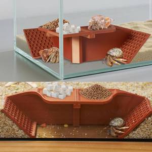 lot 22097 image: Hermit Crab Underground Hideout Cave Corner, 3 in 1 Habitat Shelter with Food Bowls, DIY Hermit Crab Climbing Toy Accessories (Brown)