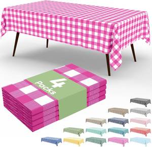 lot 22978 image: misaya 4 Packs Buffalo Disposable Table Cloth, 54 x 108 Inch Waterproof Plastic Tablecloth, Rectangle Hot Pink and White Checkered Table Covers for Picnic, Birthday, Party