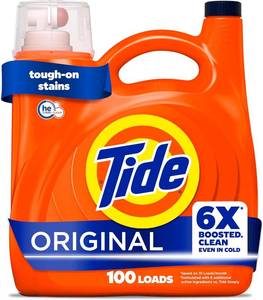 lot 22981 image: Tide Liquid Laundry Detergent, Original Scent, 125 fl oz, 100 Loads, Boosted Clean Even in Cold Water with Concentrated Washing Soap