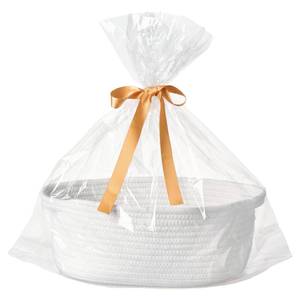 lot 22982 image: Small Woven Gift Basket Empty with Bag & Ribbon, Storage Basket for Fathers Day for Dad, Baby Shower, Raffle, Birthday, Cute Organizer with Handles, 12x8x5, White