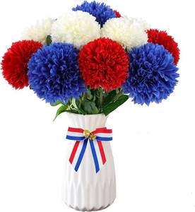 lot 22989 image: Hananona 12 Pcs Artificial Chrysanthemums Flowers Patriotic Flower, 4th of July Fake Mums Flowers Silk for Home Decor Indoor Memorial Day Table Centerpiece Vase not Included (12, Red, White, Blue)