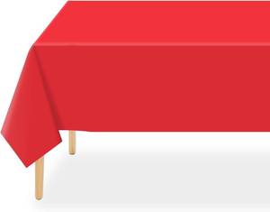 lot 22996 image: QIKSION Red Plastic Table Cloth Disposable 2 Pack, 54 x 108 Inch Tablecloths for Valentines, Mothers Day, Birthday Party, Christmas Decorations, Rectangle Table Cover