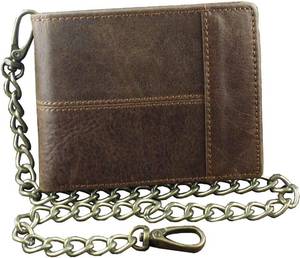 lot 22997 image: New Vintage Brown Leather Wallet With Chain Mens BifoldMany Card Holder