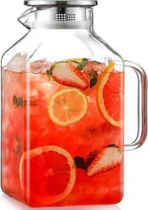 lot 23000 image: 1 Gallon Square Glass Pitcher with Lid and Spout, Borosilicate Glass Carafe for HotCold Drink, Water Pitchers with Handle for Fridge, Extra Large Jug for Iced Tea, Coffee, Juice, Beverage