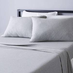 lot 23013 image: Amazon Basics 4 Piece Breathable 100% Cotton Jersey Knit Bed Sheet Set, Includes Flat and Fitted Sheets, Pillowcase, Stretchy, Full, Light Gray, Solid