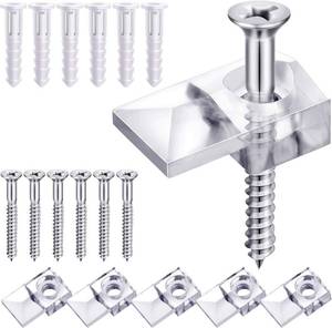 lot 23015 image: Blulu 20 Pack Mirror Holder Clips, Offset 0.24 Inch 6 mm, Glass Mirror Hanging Kit for Wall Mounting Hanging Retainer Fasteners with Screw and Anchors for Fixing Cabinet Door(Classic Style)