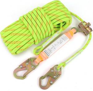 lot 23028 image: Rope Harness Safety Lanyard 50FT Fall Protection Vertical Roofing Rope with Grab Snap Hooks Shock Absorber Safety Ropes Tree Climbing Line Kit Heavy Duty Roof Safety Equipment