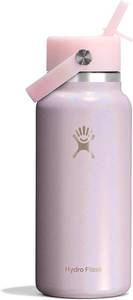 lot 23035 image: Hydro Flask Water Bottle - Insulated Stainless Steel - Wide Straw Lid, Non Spill, Leakproof in 24 Oz Glimmer Pink - Dent