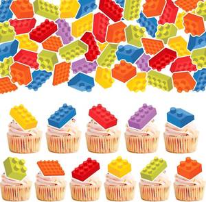 lot 23041 image: 55Pcs Edible Colorful Building Block Themed Cupcake Toppers Building Block Party Favors Decorations for Boy Girl Birthday Party Decorations Brick Themed Party Decors Supplies