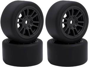 lot 23042 image: 4PCS Finished Flat Running Drift Tires and Wheels 7MM Hexagon for 124 Losi Micro B Upgrades and 128 Losi Micro T Upgrades (T Black)