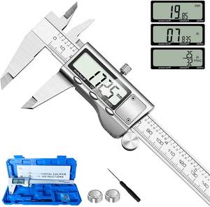 lot 23045 image: Digital Caliper Measuring Tool, Stainless Steel Vernier Caliper Digital Micrometer with Large LCD Screen, Easy Switch from Inch Metric Fraction, 6 Inch Caliper Tool for DIYHousehold