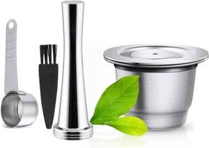 lot 23052 image: Reusable Coffee Capsule Compatible with Nes OriginalLine Machine Stainless Steel Refillable Coffee Pod Filter with tamper and Spoon for Nes Coffee Maker