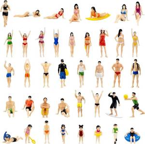 lot 23055 image: 40 Pcs Miniature Beach People Figurines 150 Scale Resin Summer Pool Party Figurines Tiny Swimwear People with Surfboard Swim Ring for Micro Landscape Crafts