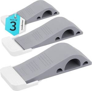 lot 23065 image: Wundermax Rubber Door Stoppers for Bottom of Door Stop - Pack of 3 Rubber Wedge for Carpet, Hardwood, Concrete, and Tile - Home Improvement Accessories - Gray