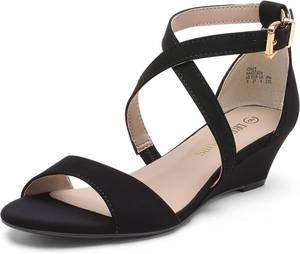 lot 23075 image: DREAM PAIRS Womens Low Wedge Sandals Ankle Strap Heel Sandal Open Toe Wide Dress Summer Shoes SIZE 9 COLOR IS SLIVER