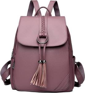 lot 23086 image: Womens Travel Backpack Leather Tassel Backpack Adjustable Shoulder Straps Casual Daypack Durable Bag Work Commute COLOR IS PINK