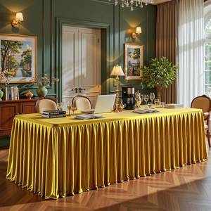 lot 23089 image: Gold Satin Tablecloths Rectangle 8FT, Glitter Spandex Fitted Stretch Table Covers Wrinkle-Free Floor Length Shimmer Table Skirt for Weddings Parties Baby Shower Banquets Vendor Events