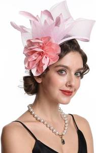 lot 23090 image: SAFERIN Fascinators Hat Flower Mesh Ribbons Feathers on a Headband and a Clip Tea Party Headwear for Girls and Women