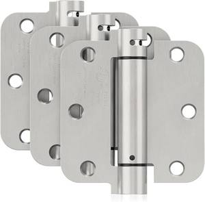 lot 23097 image: 3 Pack Self Closing Door Hinges, 3.5 Inch Spring Loaded Door Hinges for Garage, Front, Back Door, LeftRight Hand, Adjustable Tension, 58 Radius Corners, UL Listed, Brushed Nickel