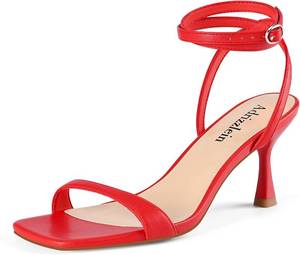 lot 23104 image: Adrizzlein Kitten Heels for Women Strappy Heels Square Open Toe Lace up Heeled Sandals Ankle Wrap Strap Pumps Dress Shoes Wedding SIZE 7