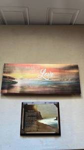 lot 3 image: Inspirational Wall Art Set - Love Canvas Print & Footprints Framed Mirror Plaque