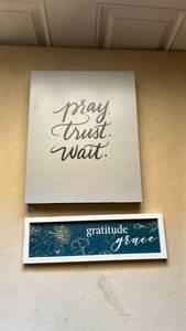 lot 8 image: Pray Trust Wait Canvas and Gratitude Grace Framed Sign Set